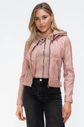 Biggest Savings Now Snobbish Faux Leather Zip Up Drawstring Hooded Jacket