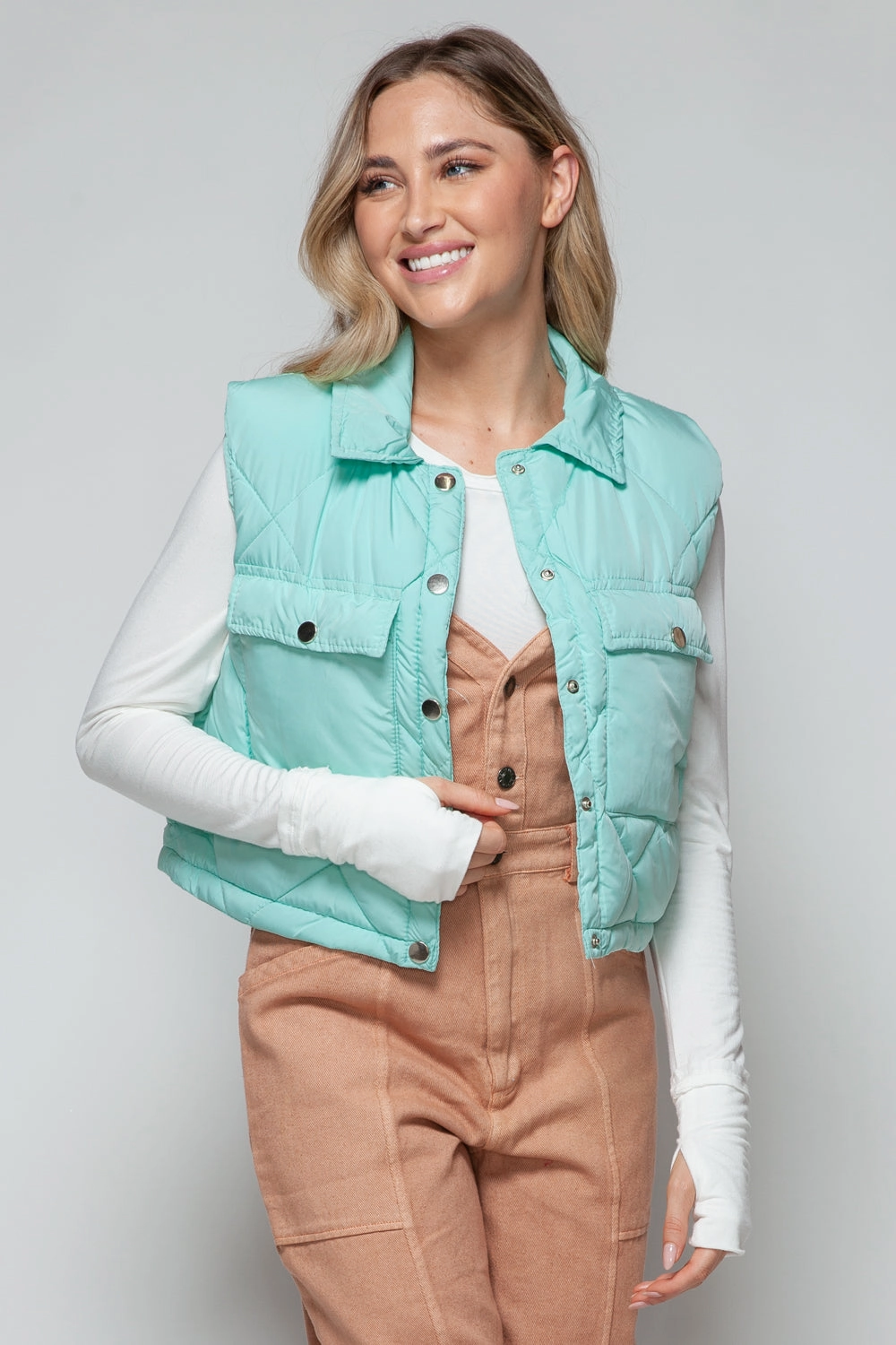 Limited Stock Offer Snobbish Snap Down Quilted Crop Vest