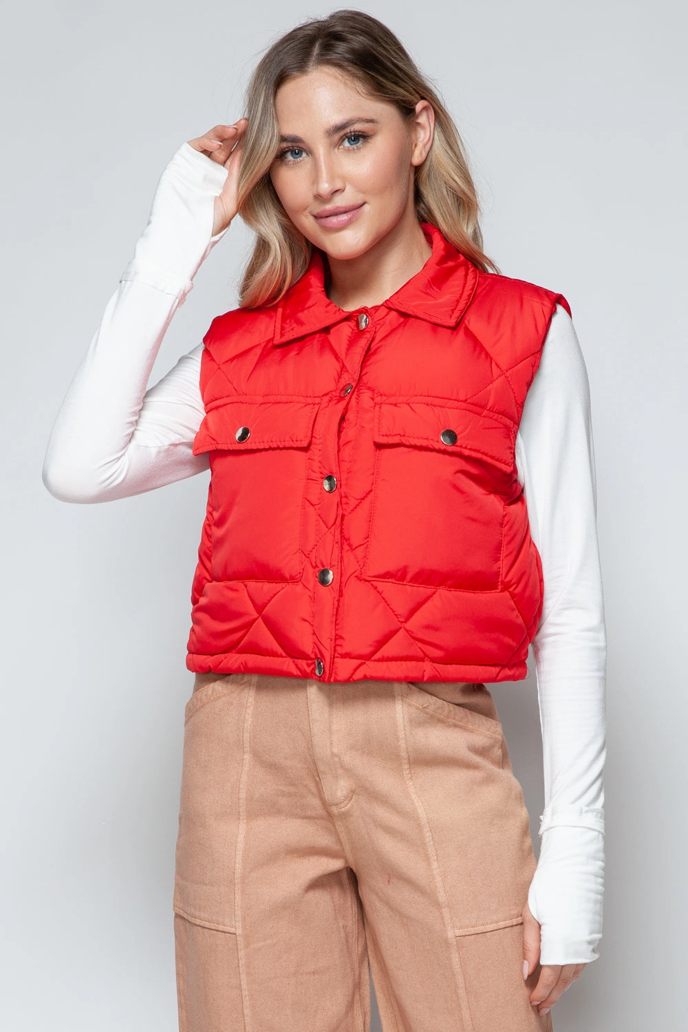 Online Exclusive Steal Snobbish Snap Down Quilted Crop Vest