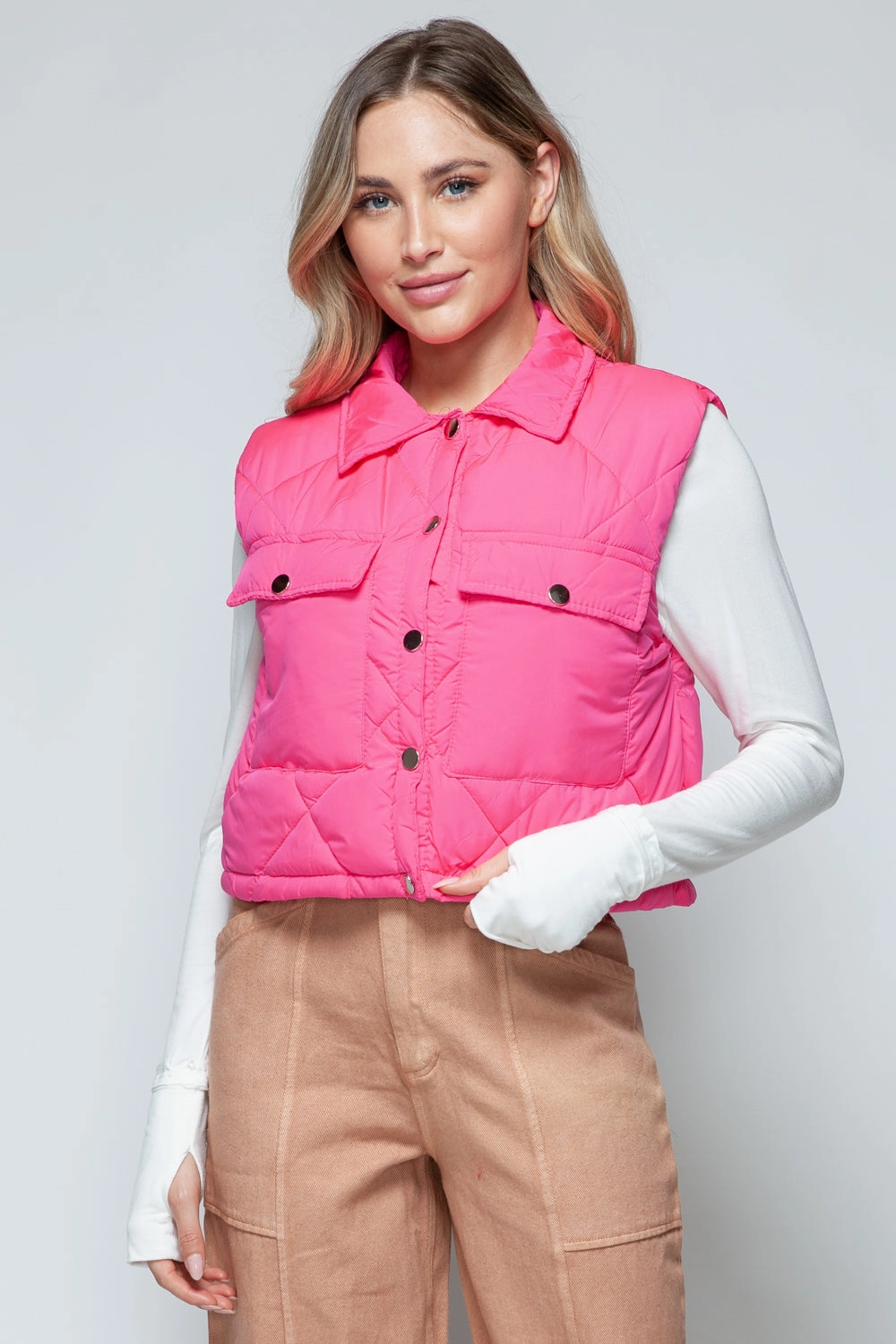 Limited Time Discount Snobbish Snap Down Quilted Crop Vest