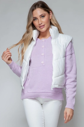 Snobbish Zip Up Turtleneck Shiny Quilted Vest Clearance Event Alert