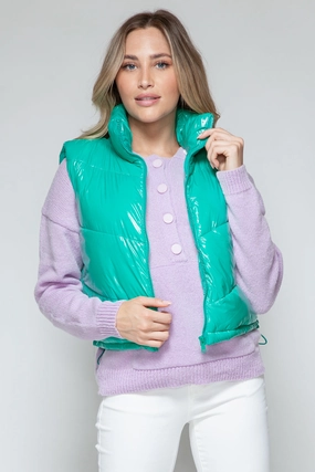 Best Deal Today Snobbish Zip Up Turtleneck Shiny Quilted Vest