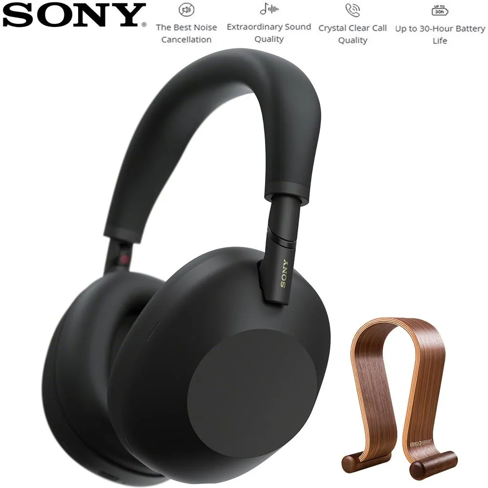 MustHave Deals MustHave Items Sony Best Wireless Noise Canceling Headphones Black With Wood Headphone Stand