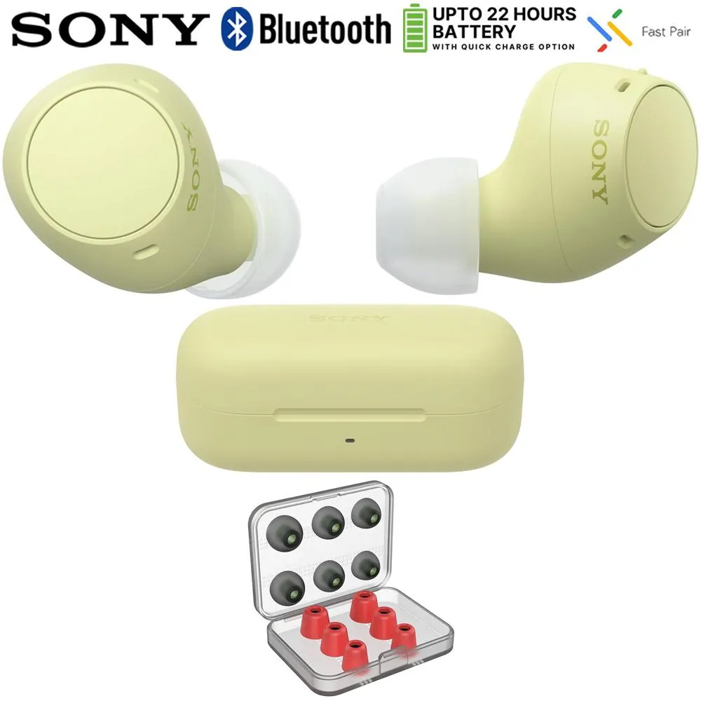 Sony Wf-C510 Truly Wireless Earbuds, Yellow Bundle With Deco 6 Pairs Of Earbud Tips EndofWeek Deals