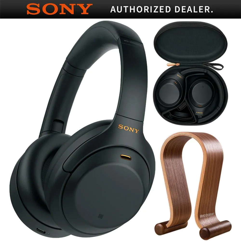 Sony Wh1000Xm4/B Noise Cancelling Wireless Headphones   Wood Headphone Stand Instant Savings Inside