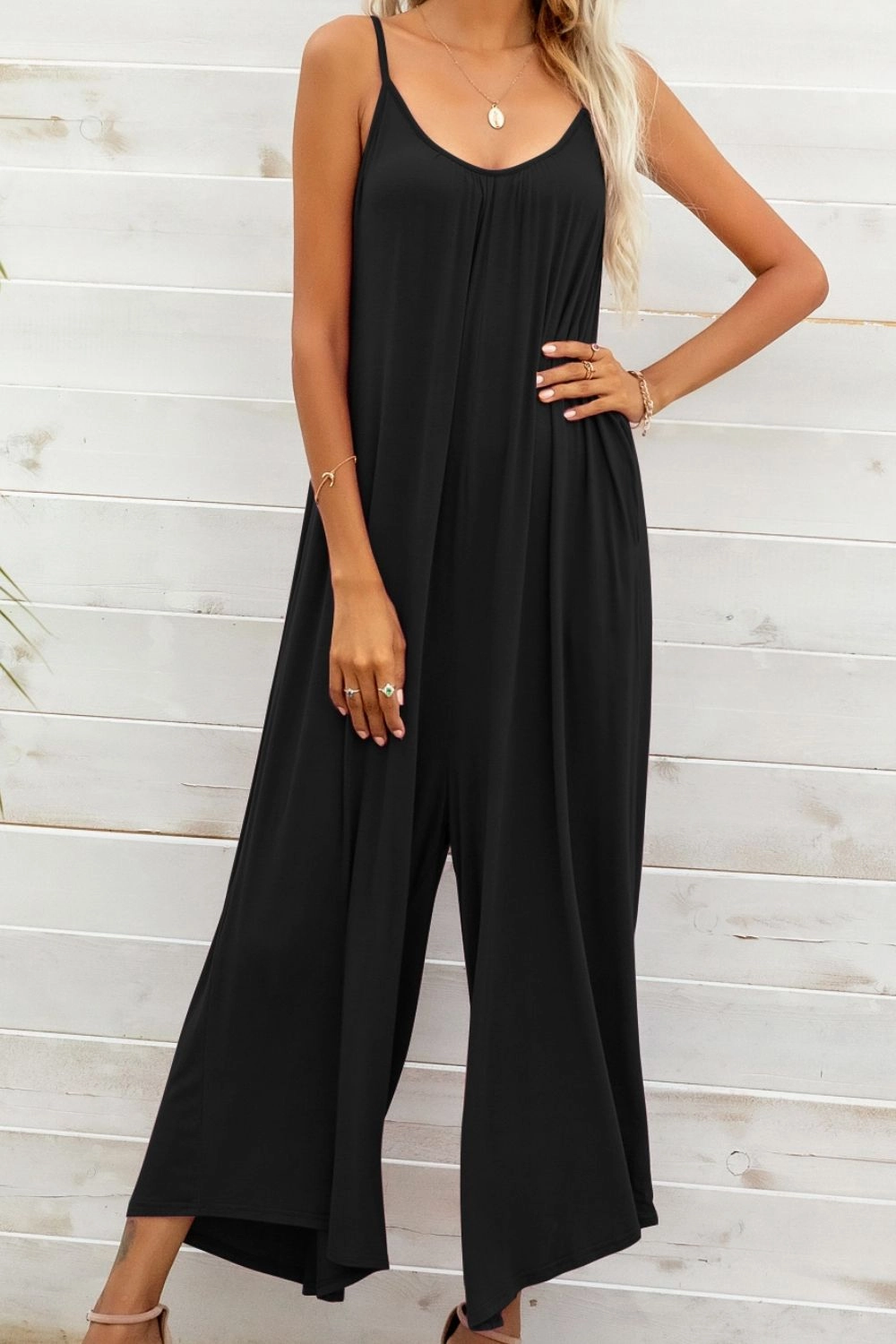 Grab Save Today Spaghetti Strap Scoop Neck Jumpsuit