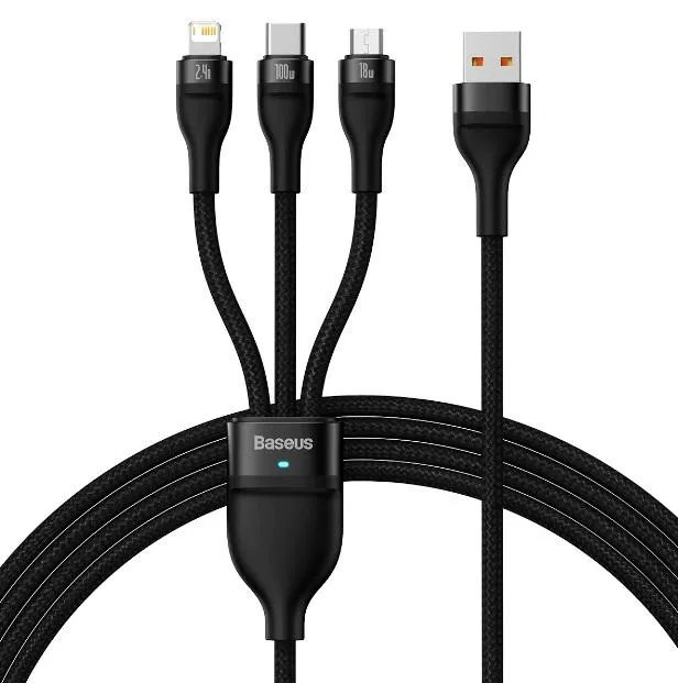 Price Drop Alert Baseus Flash Series  One For Three Fast Charging Data Cable Usb To M L C 100W 1.2M Black