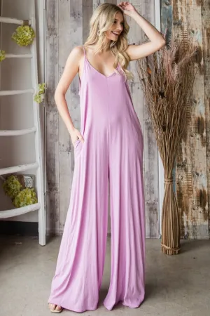 Grab Save Today Hot Price Drop Veveret Pocketed Spaghetti Strap V-Neck Wide Leg Jumpsuit