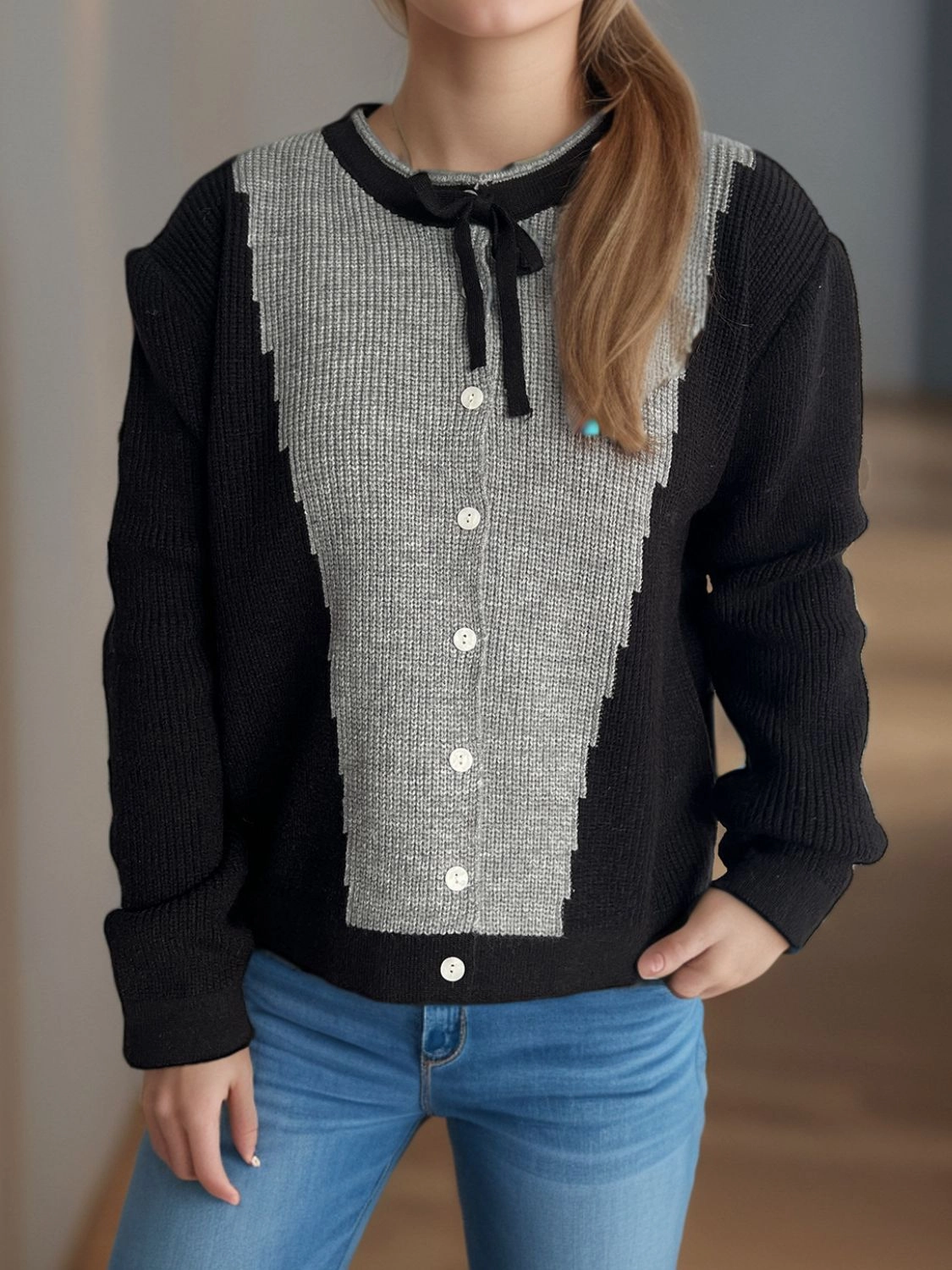 Big Sale Today Contrast Button Down Long Sleeve Cardigan
