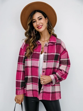 Shiny Plaid Button Up Collared Neck Jacket MustHave Gift Ideas Limited Time Steal