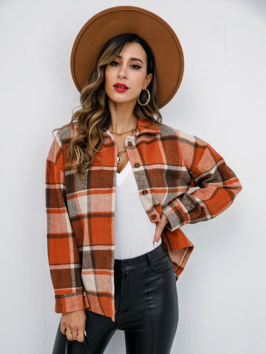 Shiny Plaid Button Up Collared Neck Jacket Save Big Today Today Only Hot Sale