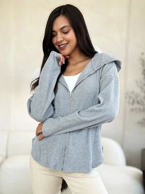 Culture Code Full Size Ribbed Zip Up Drawstring Hooded Jacket Trending Now Discount Flash Offer Today