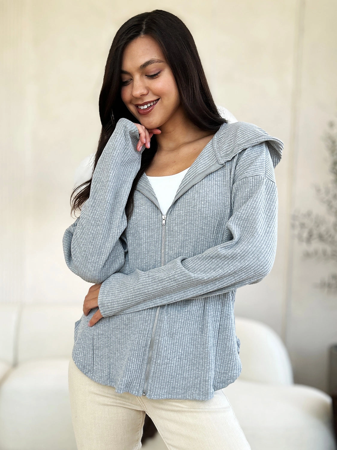 Culture Code Full Size Ribbed Zip Up Drawstring Hooded Jacket Limited Edition Offer Hot Deal Alert