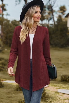 Flash Sale Now Textured Open Front Long Sleeve Cardigan