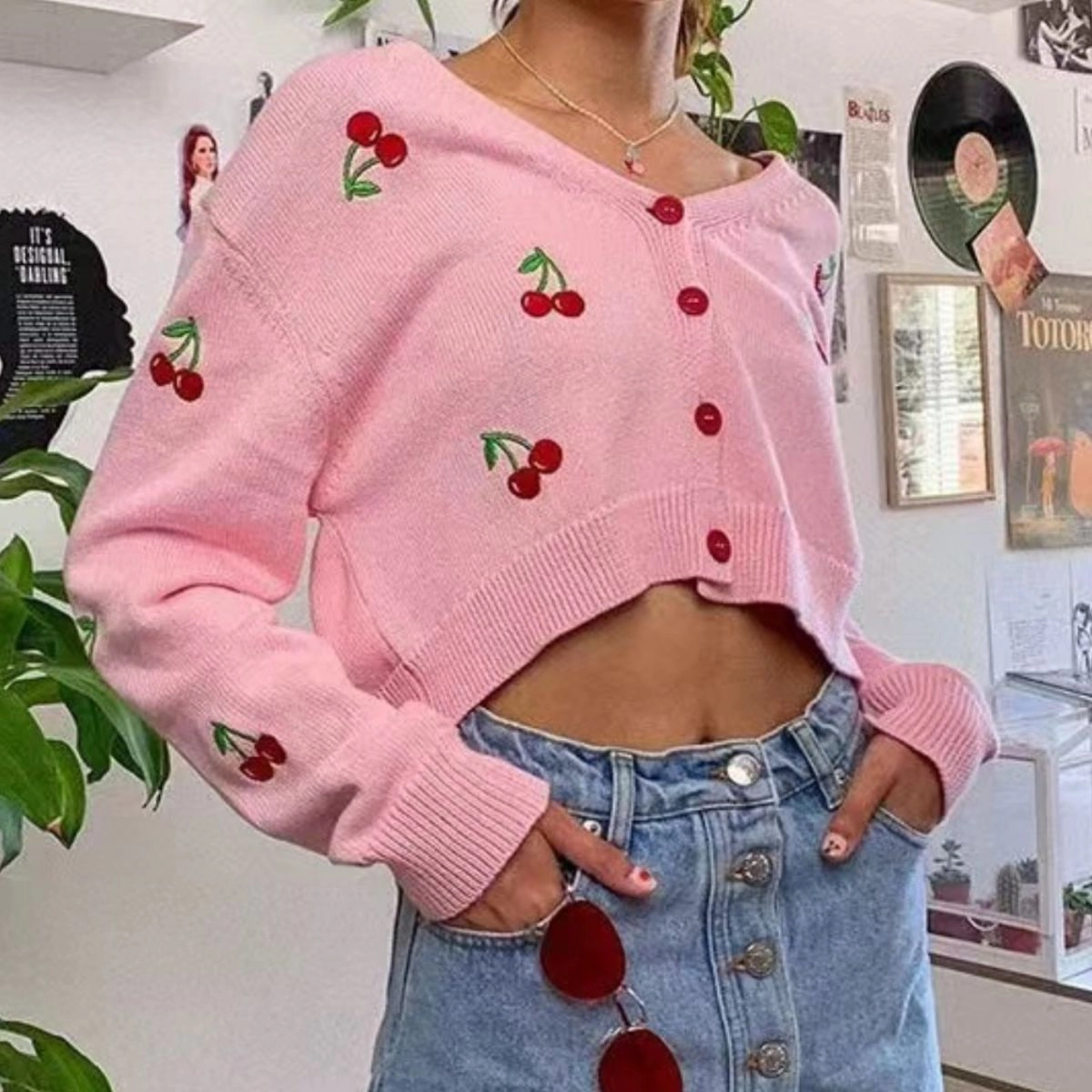 Cherry Button Down Cardigan Hot Discount Deal