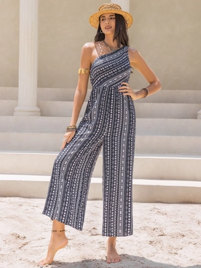 Flash Discount Today Trending Today Steal Printed Single Shoulder Sleeveless Jumpsuit