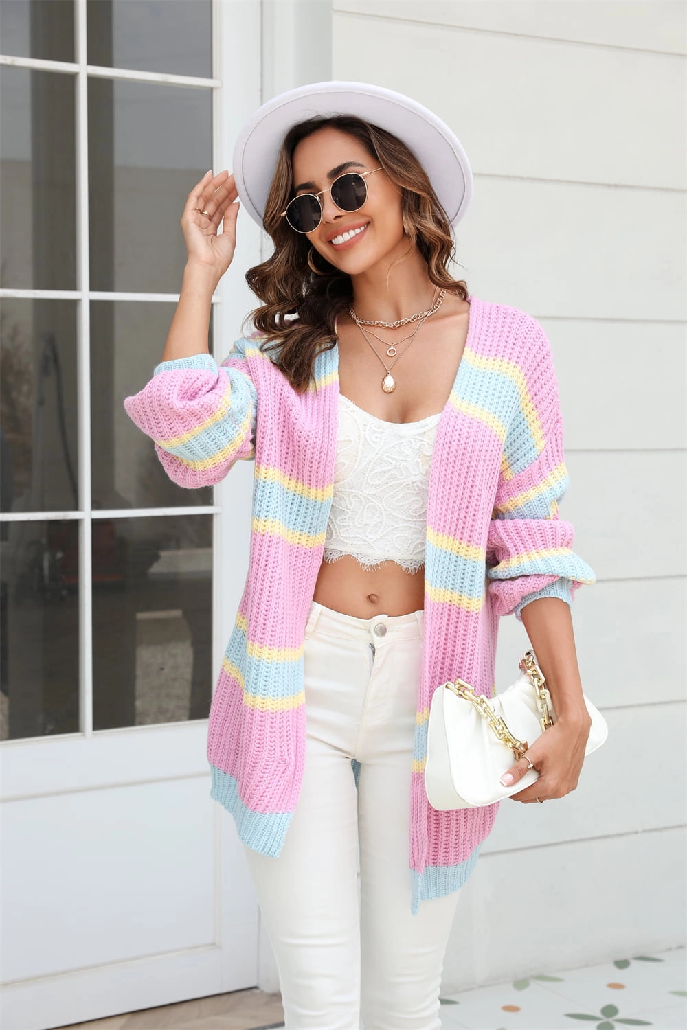 Angel Wings Color Block Ribbed Dropped Shoulder Open Front Cardigan Shop Grab Savings