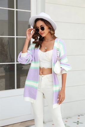 Flash Deal Today Grab It Fast Angel Wings Color Block Ribbed Dropped Shoulder Open Front Cardigan