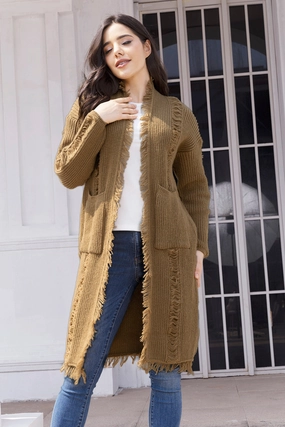 Fringe Trim Open Front Cardigan With Pockets Online Exclusive Savings