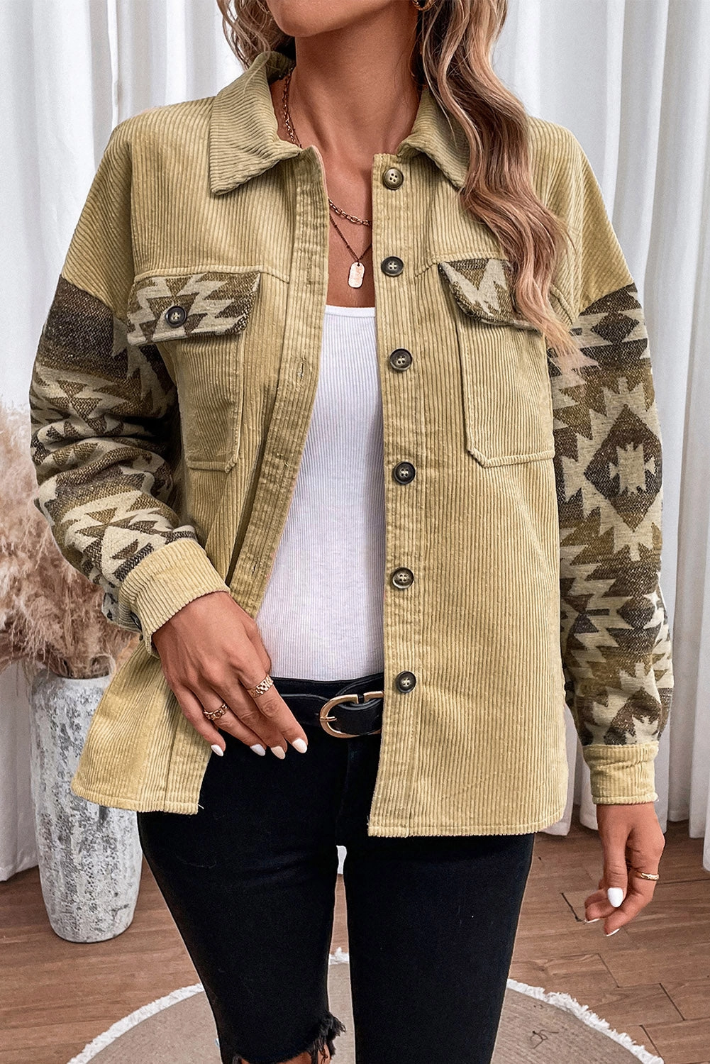 Geometric Button Down Collared Jacket MustHave Gift Ideas
