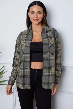 Todays Special Savings Plaid Snap Down Long Sleeve Shacket