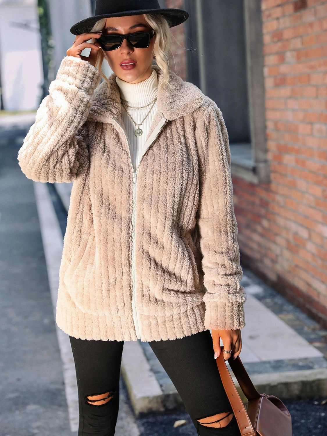 Instant Savings Inside Hot Pick of the Day Zip-Up Collared Ribbed Jacket