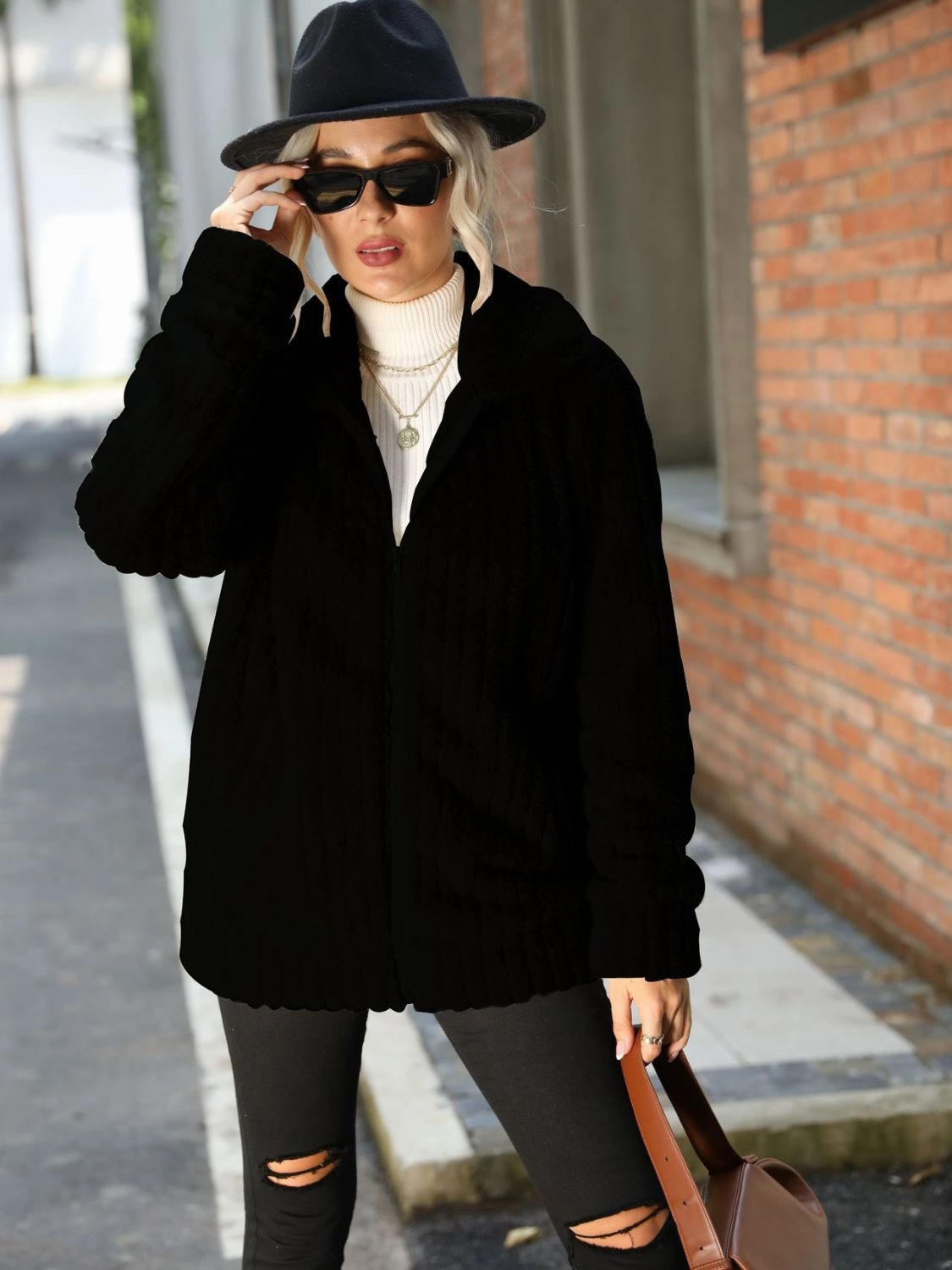 Zip-Up Collared Ribbed Jacket Weekend Sale Special