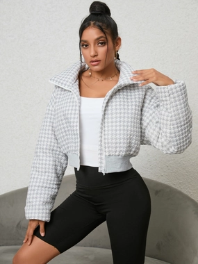 Grab Your Deal Today Houndstooth Zip-Up Jacket