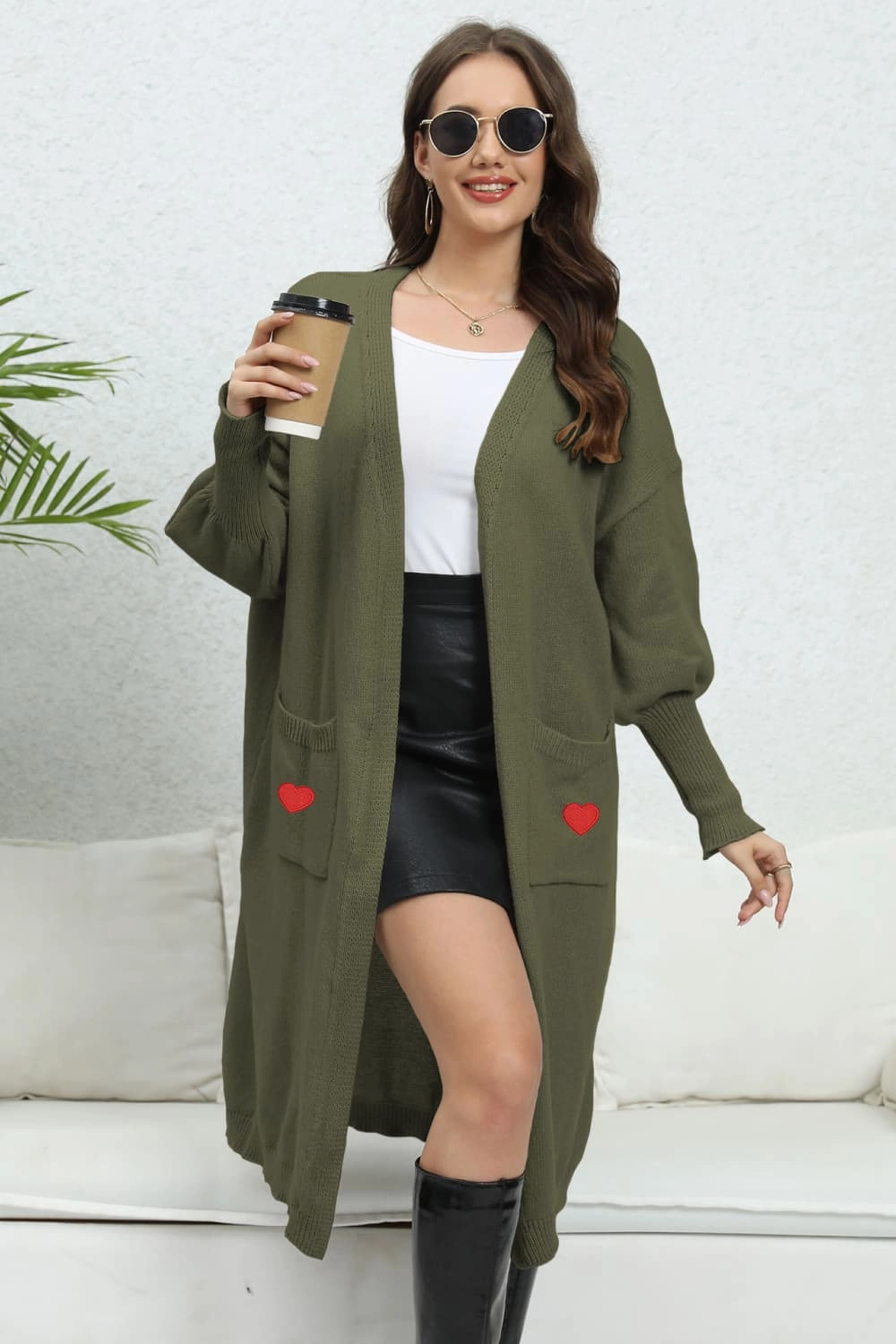 Lantern Sleeve Open Front Pocketed Cardigan MustHave Gift Ideas Trending Deals Today