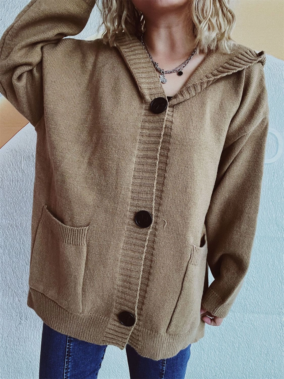 Dropped Shoulder Long Sleeve Hooded Cardigan Big Price Drop Special Deal Frenzy