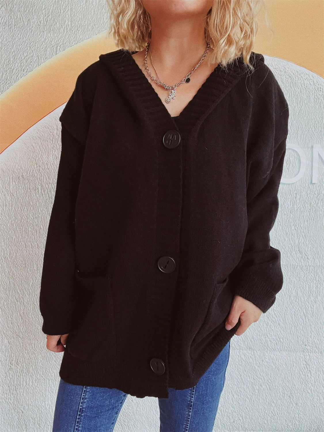 Dropped Shoulder Long Sleeve Hooded Cardigan Hot Savings Alert