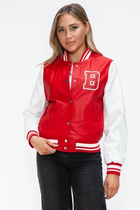 Love Me Now Pu Leather Contrast Snap Down Bomber Jacket Dont Miss This Offer Save Today Only
