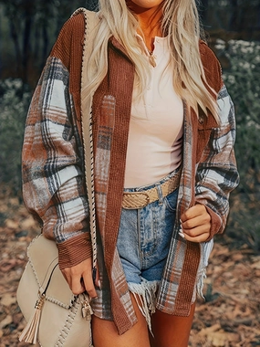 Plaid Collared Neck Button Up Shacket Big Savings Alert