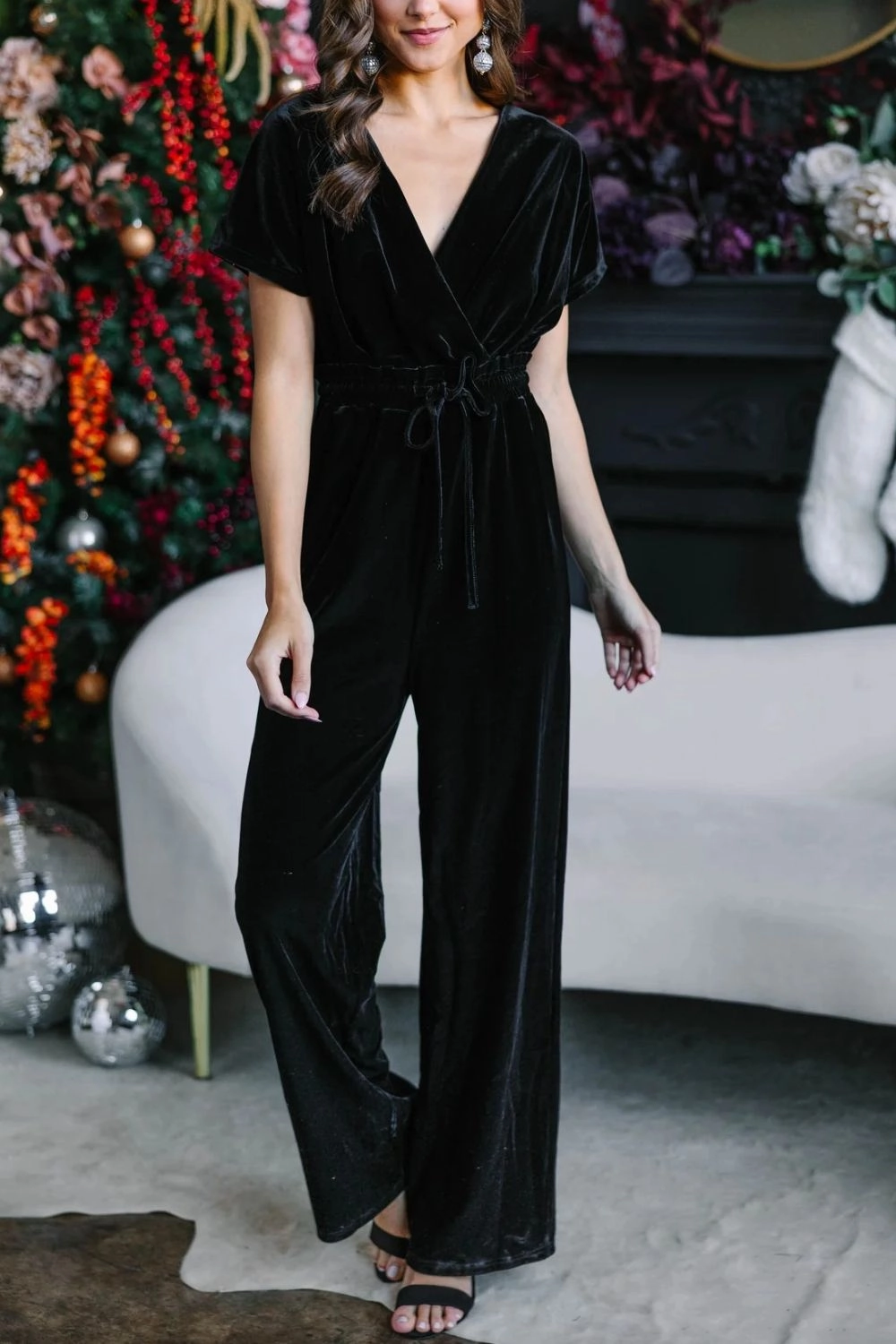 Drawstring Surplice Short Sleeve Jumpsuit Hot Sale Frenzy Instant Discount