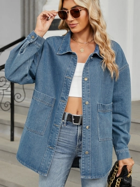 Removable Hood Button Up Long Sleeve Denim Jacket Hot Pick of the Day Special Surprise Sale