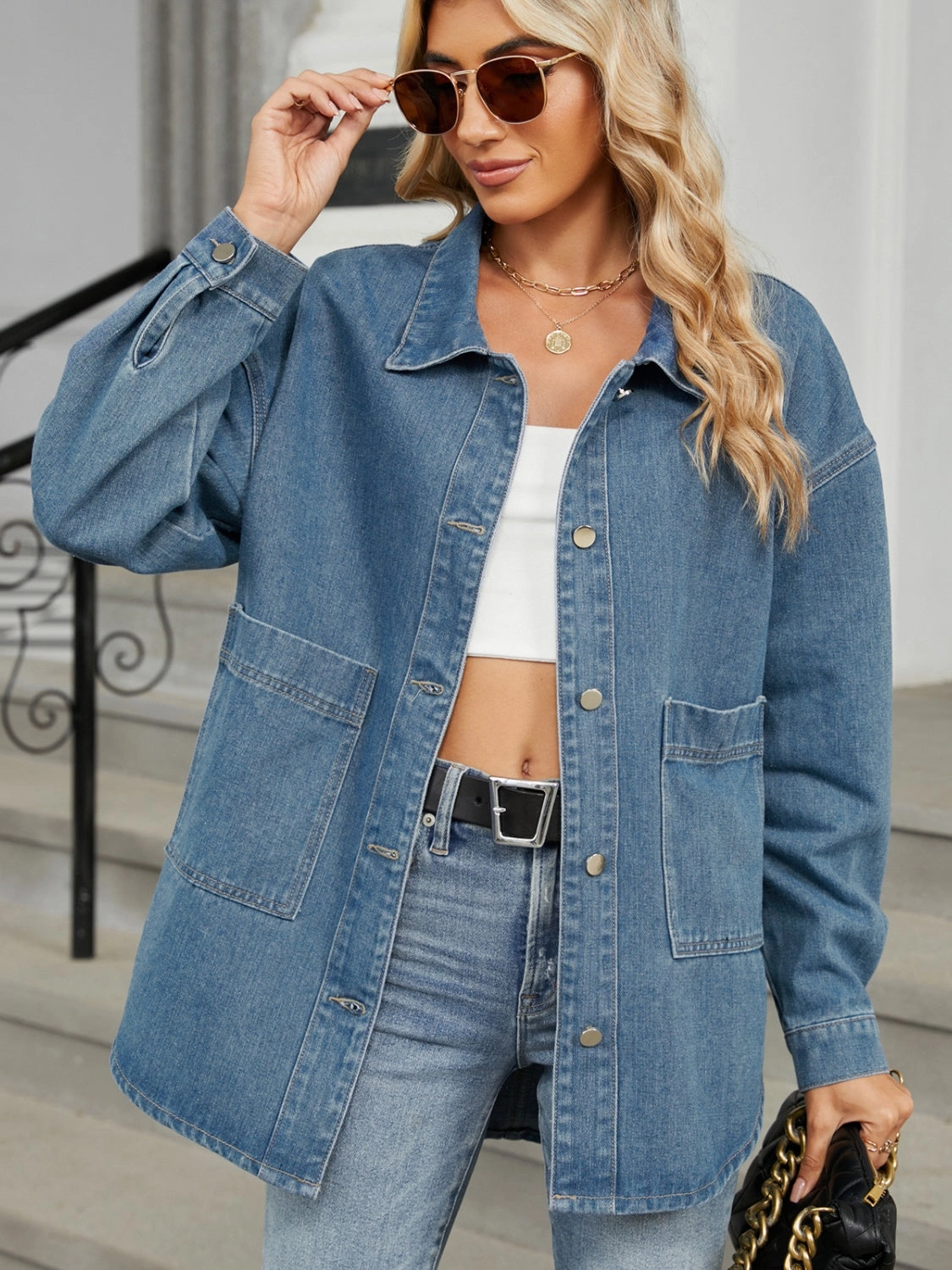 Trending Today Steal Flash Pick Today Removable Hood Button Up Long Sleeve Denim Jacket