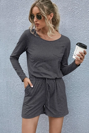 Drawstring Waist Long Sleeve Romper Price Drop Alert