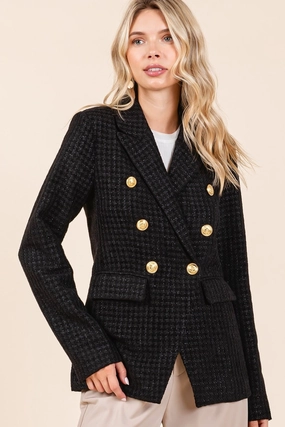 Todays Hot Pick MustHave Clearance Mittoshop Plaid Texture Double-Breasted Long Sleeve Blazer