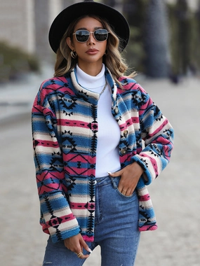 Flash Offer Today Shop Hot Picks Geometric Button Down Dropped Shoulder Jacket