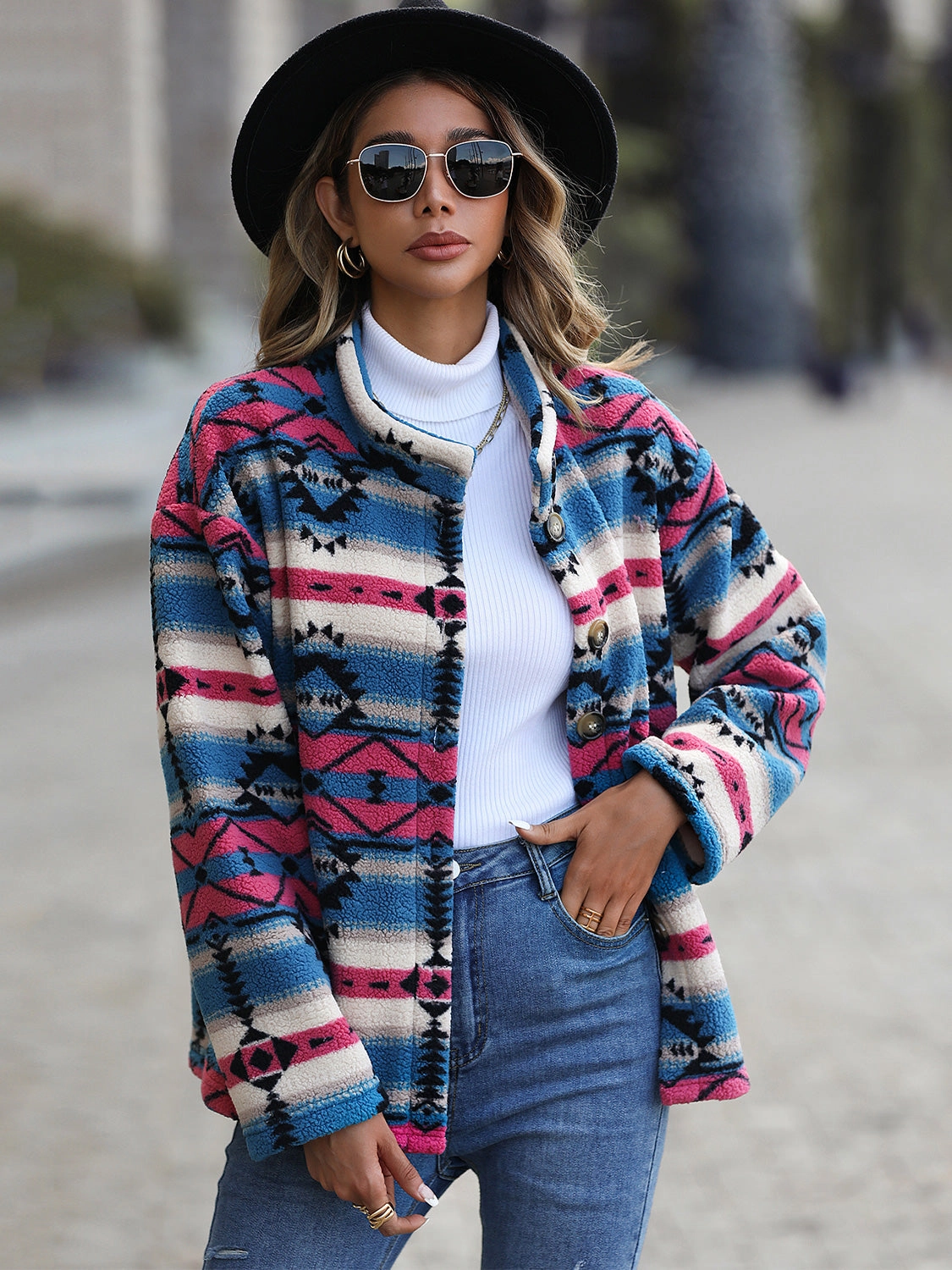 Flash Offer Today Shop Hot Picks Geometric Button Down Dropped Shoulder Jacket