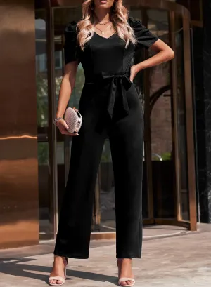 Belted Puff Sleeve V-Neck Jumpsuit Deal of the Day
