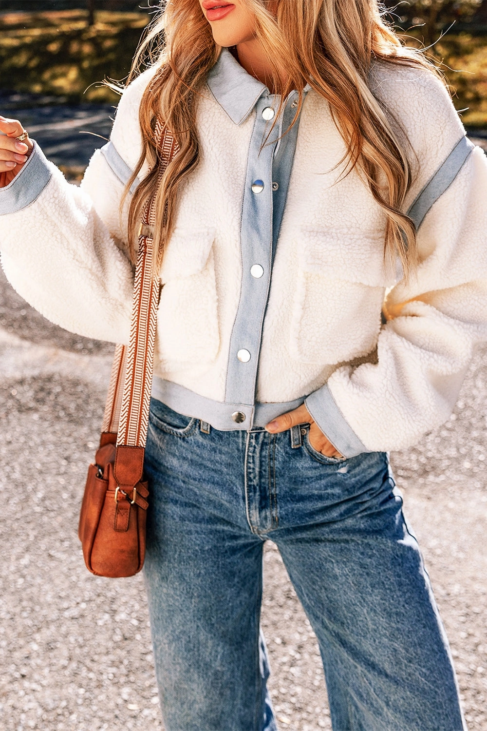 Price Slash Today Contrast Trim Snap Down Jacket
