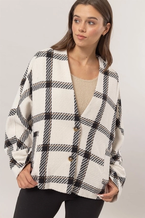 Hyfve Plaid Long Sleeve Jacket With Side Slit Pockets Trending Hot Picks