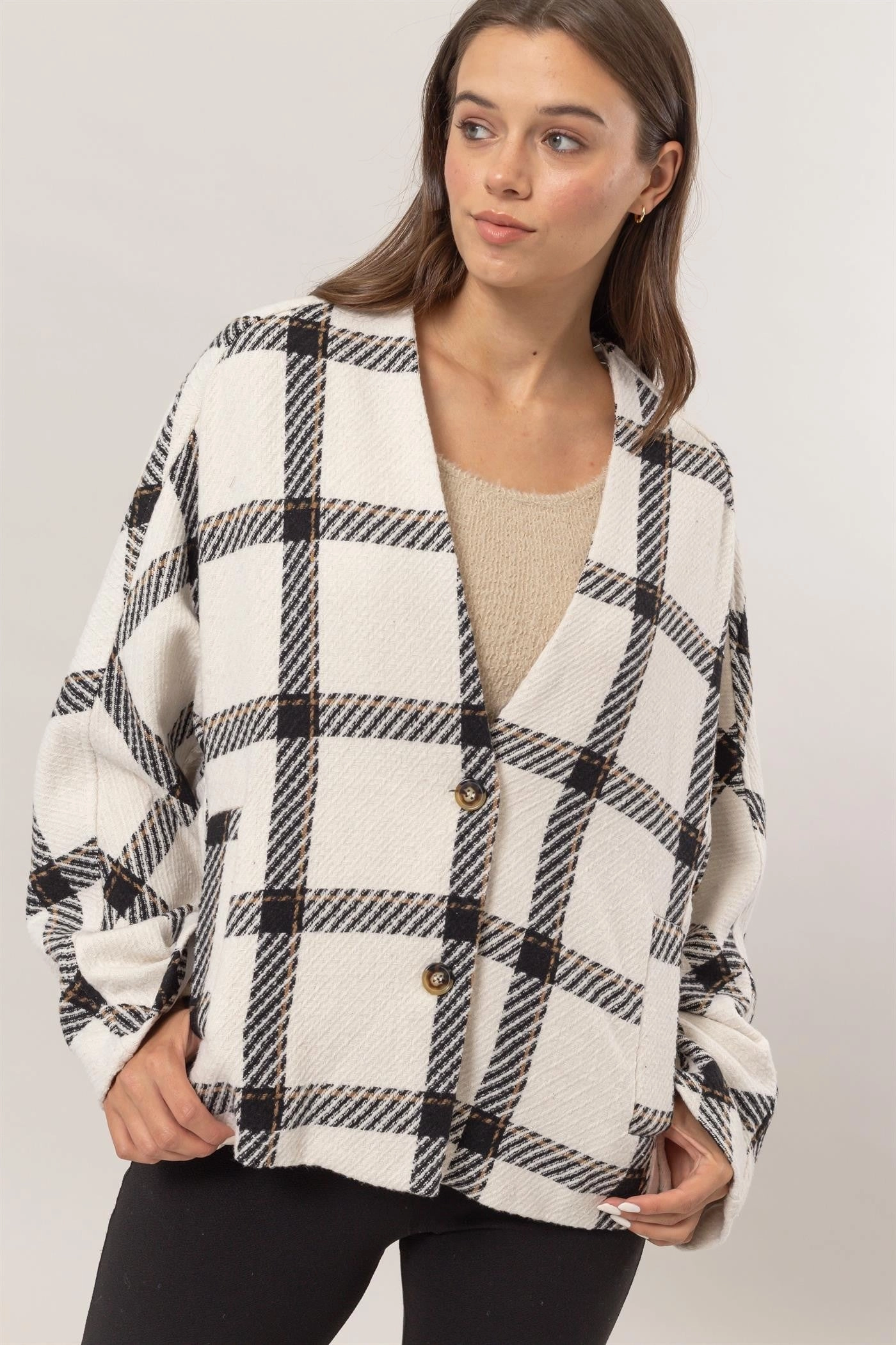 Hyfve Plaid Long Sleeve Jacket With Side Slit Pockets Trending Hot Picks