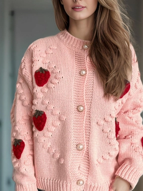 Flash Sale Alert Strawberry Button Down Long Sleeve Cardigan