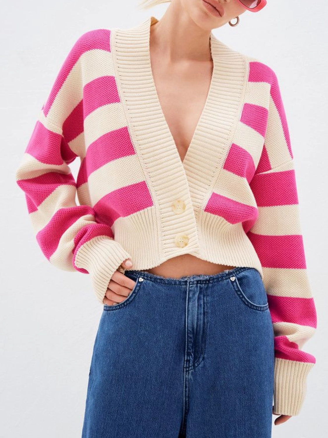Striped Button Down Drop Shoulder Cardigan Dont Miss Big Savings