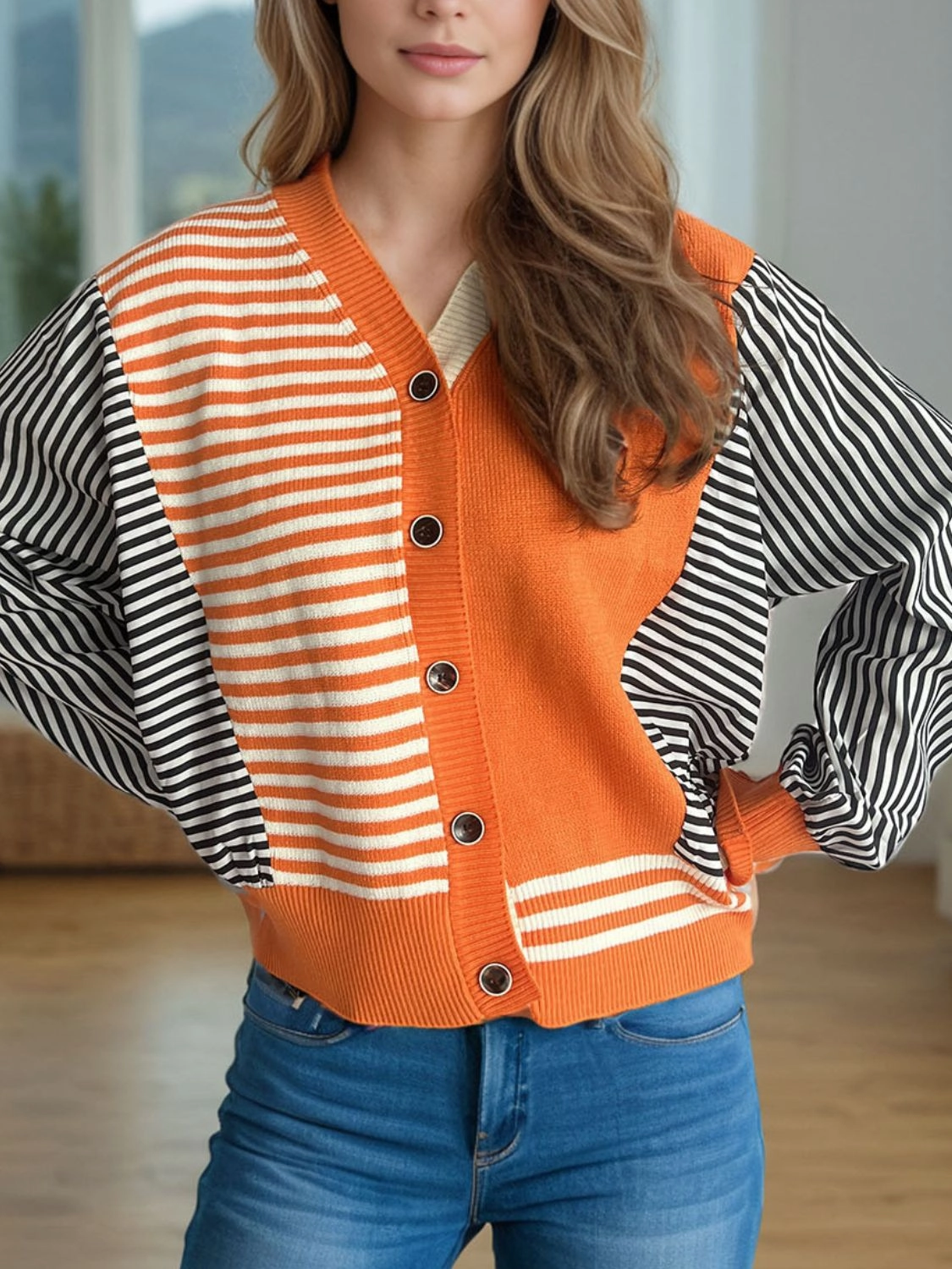 Mega Savings Now Striped Button Down Long Sleeve Cardigan