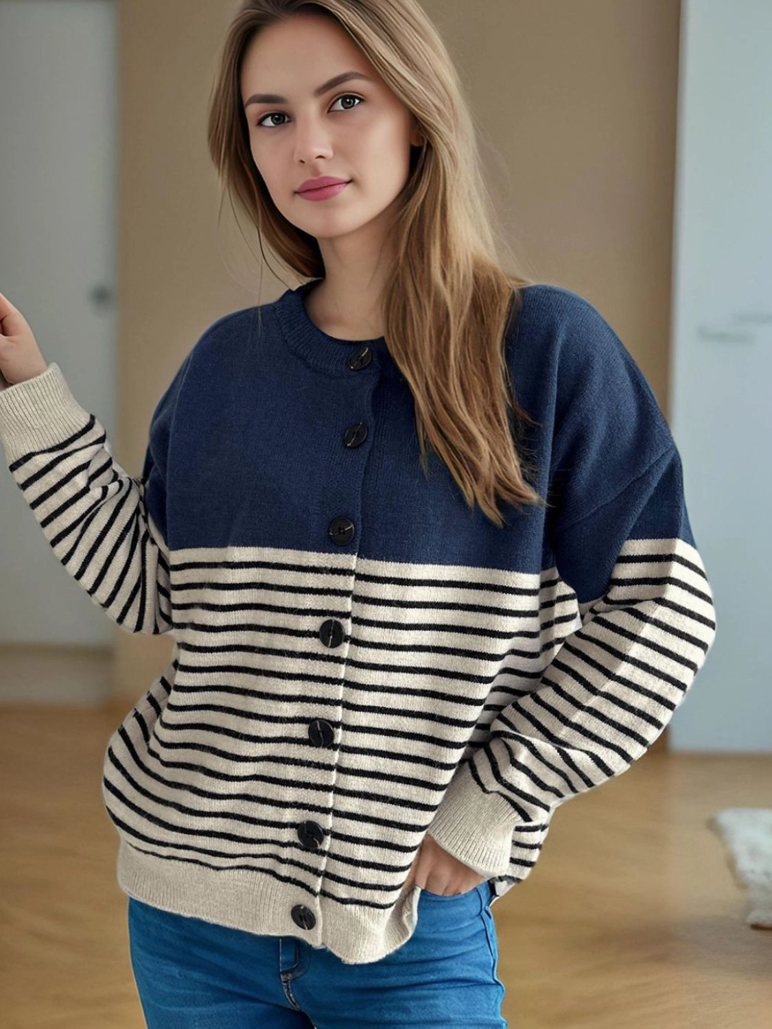 Striped Button Down Long Sleeve Cardigan Best Seller Deal