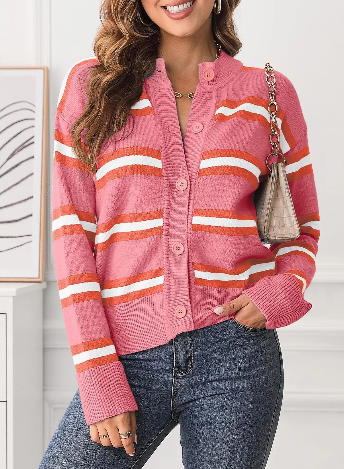 Striped Button Down Long Sleeve Cardigan Grab Save Today
