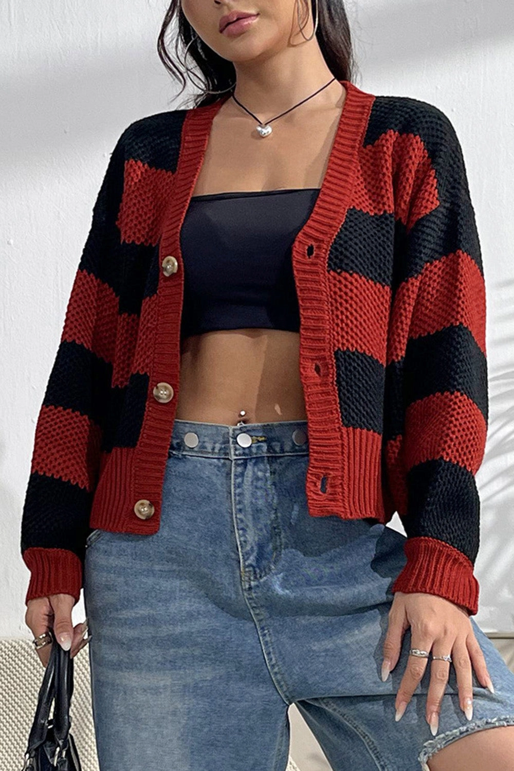 Today Only Special Best Price Online Striped Button Up Dropped Shoulder Cardigan